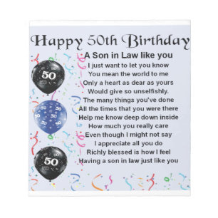 Son in Law poem -  50th Birthday design Notepad