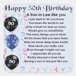 Son in Law poem -  50th Birthday design Square Sticker