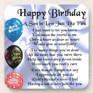 Son in Law poem -  Happy Birthday Design Coaster