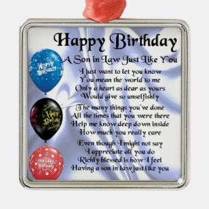 Son in Law poem -  Happy Birthday Design Metal Tree Decoration