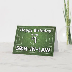 Son-in-Law Soccer Birthday with Grass Field and Ba Card