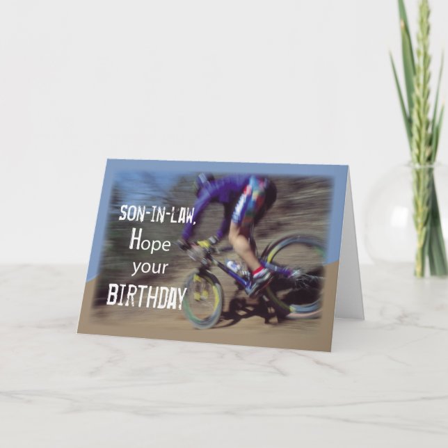 Son-in-Law Sports Mountain Bike Birthday Card (Front)