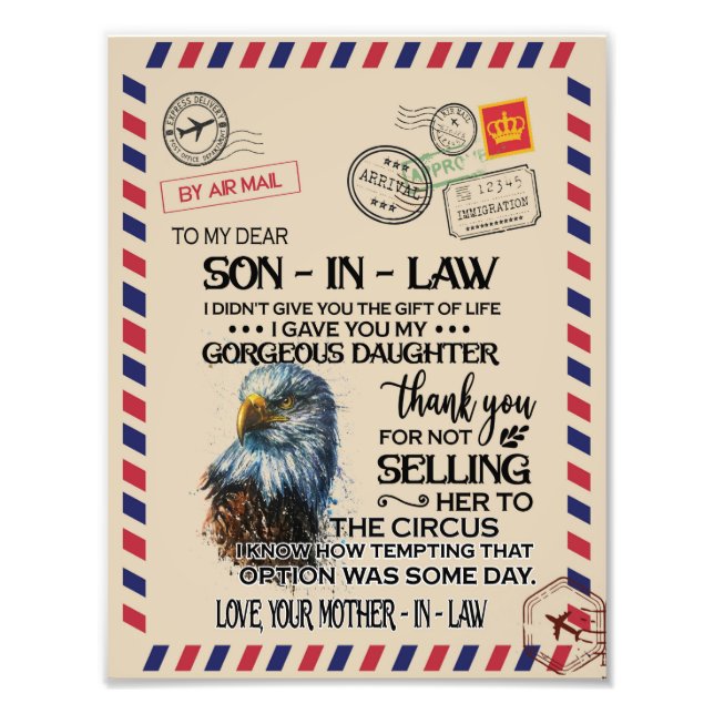 Son-In-Law | To My Dear Son-In-Law From Mother Photo Print (Front)