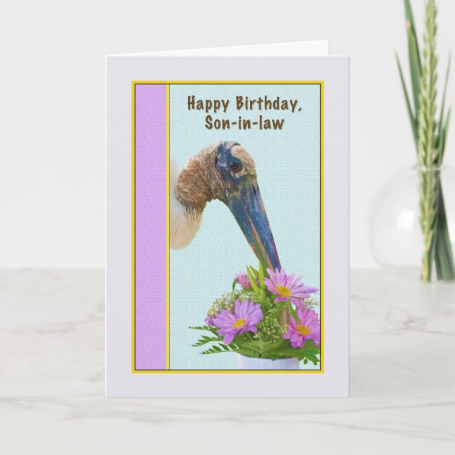Son-in-law's Birthday Card with Stork and Flowers (Front)