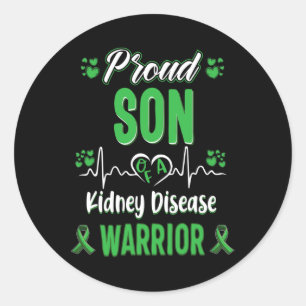Son Kidney Disease Warrior Awareness Ribbon Green  Classic Round Sticker