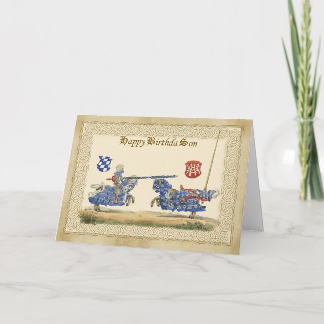 Son Mediaeval Knights Jousting in full barding and Card (Front)