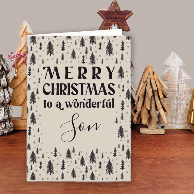 Son Minimal Natural Christmas Tree Holiday Card (Christmas Card for your son. Buy professionally printed or as printable digital download.)