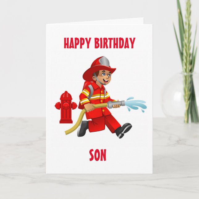 SON & MY FAVORITE FIREMAN ON BIRTHDAY! CARD (Front)