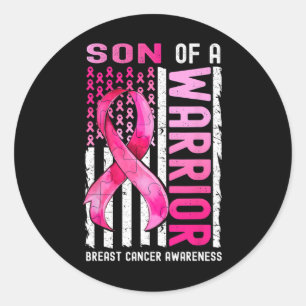 Son Of A Warrior Breast Cancer Usa Flag Awareness  Classic Round Sticker