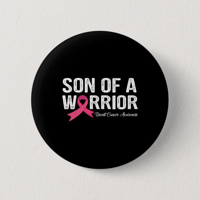 Son Of A Warrior Pink Ribbon Breast Cancer Awarene 6 Cm Round Badge (Front)