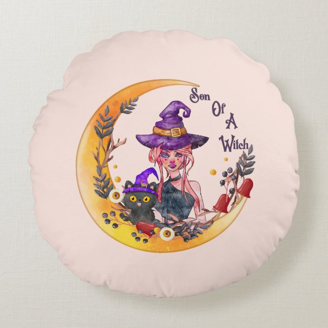 Son of a Witch – Crescent Moon Design Round Cushion (Front)