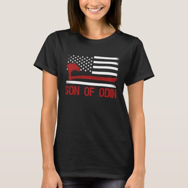Son Of Odin Valhalla American Viking Flag Nordic M T-Shirt (Front)