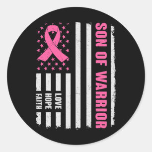 Son Of Warrior American Flag Breast Cancer Awarene Classic Round Sticker