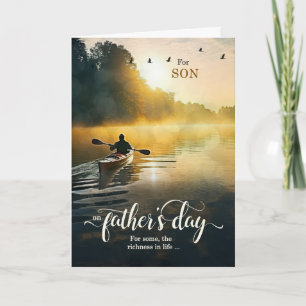 Son on Father's Day Rowing Kayak on the Lake Holiday Card