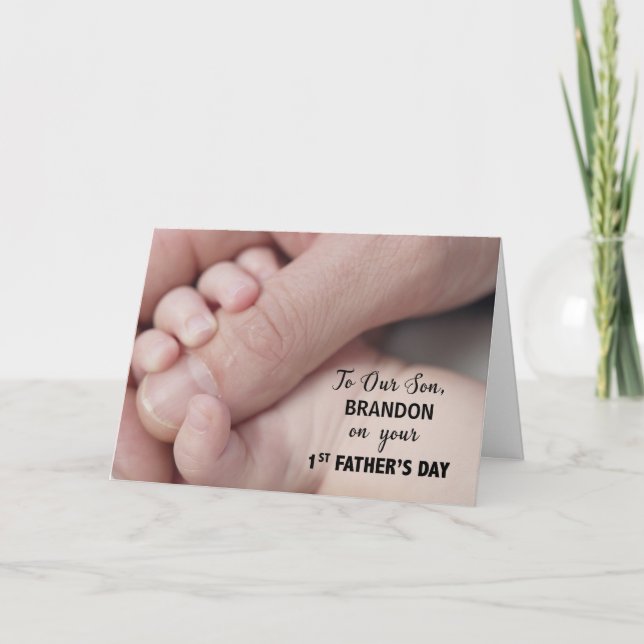 Son on First Father's Day Baby Hand in Hand Card (Front)