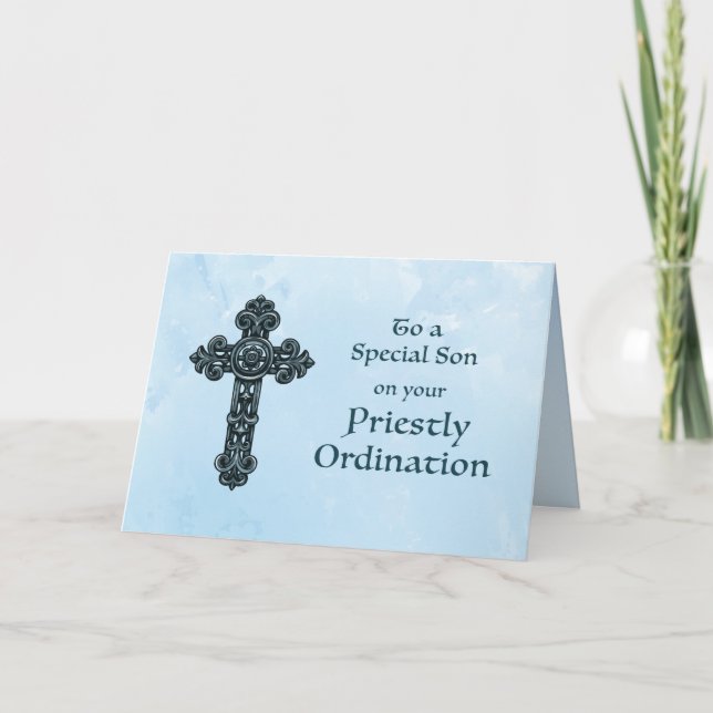 Son Ordination Congratulations Ornate Cross Card (Front)