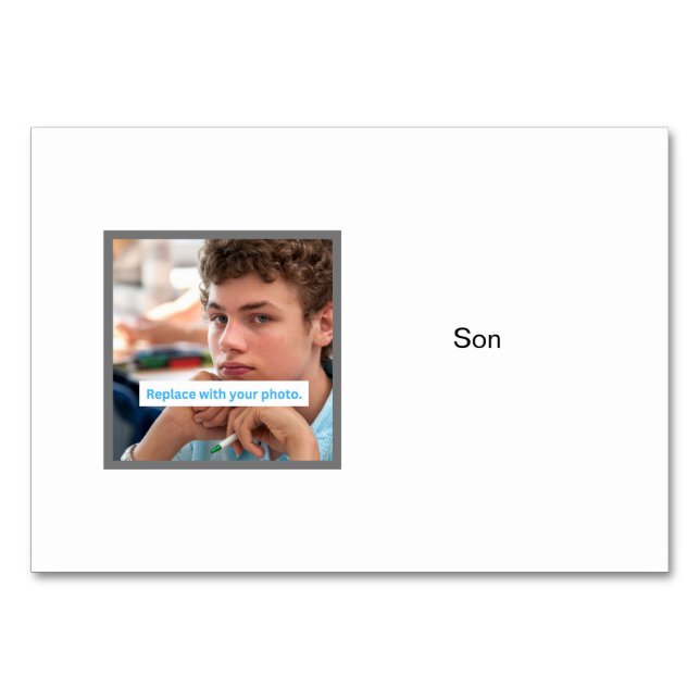 Son Photo Personalised Family Flashcards Table Number (Front)