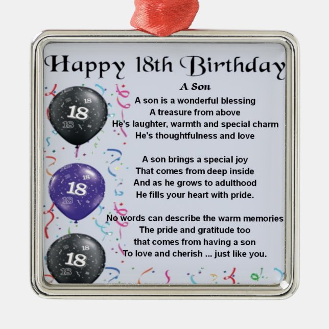 Son Poem 18th Birthday Design Metal Tree Decoration (Front)