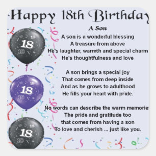 Son Poem 18th Birthday Square Sticker
