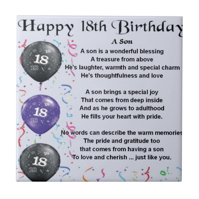 Son Poem 18th Birthday Tile (Front)