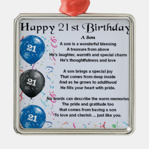 Son Poem  - 21st Birthday Design Metal Tree Decoration