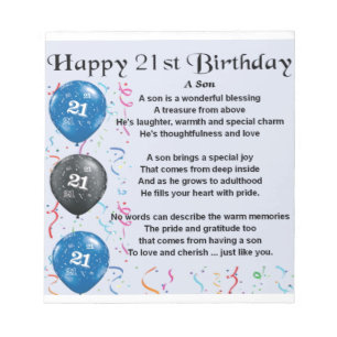 Son Poem  - 21st Birthday Design Notepad