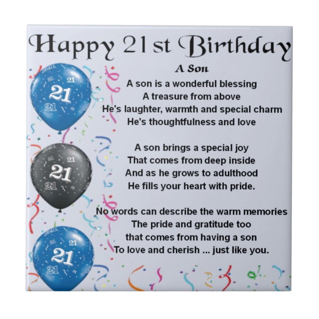 Son Poem  - 21st Birthday Design Tile (Front)