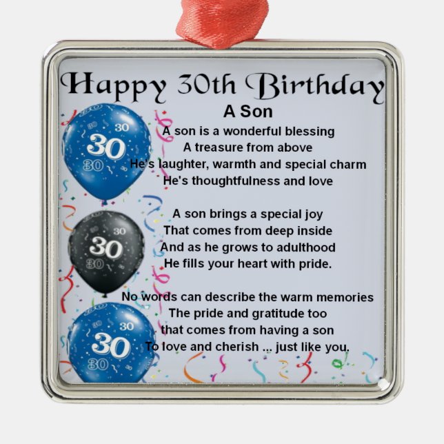Son Poem  - 30th Birthday Design Metal Tree Decoration (Front)