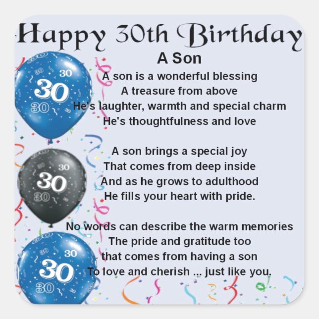 Son Poem  - 30th Birthday Design Square Sticker (Front)