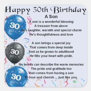Son Poem  - 30th Birthday Design Square Sticker