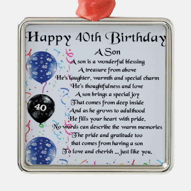 Son Poem  - 40th Birthday Design Metal Tree Decoration (Front)