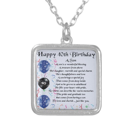 Son Poem - 40th Birthday Design Silver Plated Necklace | Zazzle.co.uk