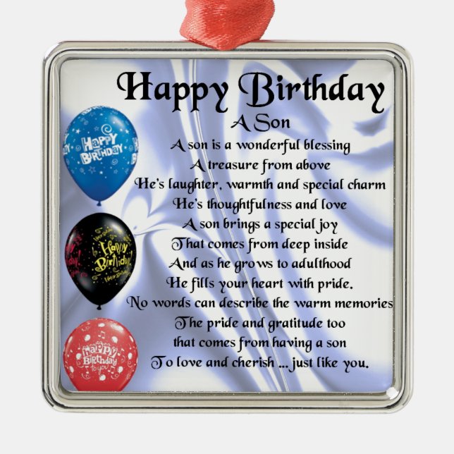 Son Poem  -  Happy Birthday Metal Tree Decoration (Front)