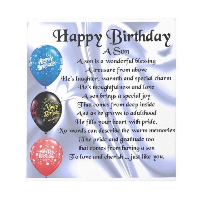 Son Poem  -  Happy Birthday Notepad (Front)
