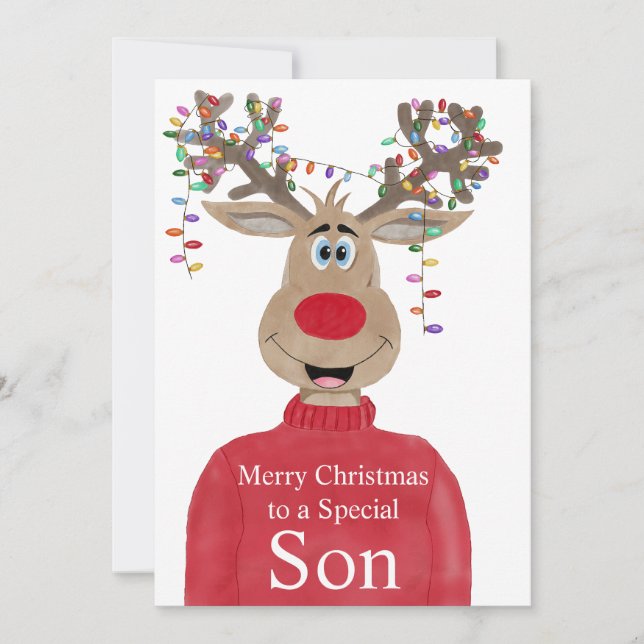 Son Reindeer Christmas Customisable  Holiday Card (Front)
