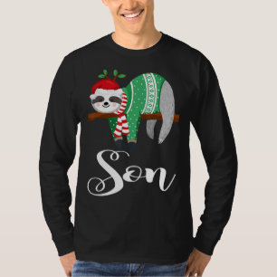 Son Sloth Santa Hat Christmas Pajama Family Xmas T-Shirt