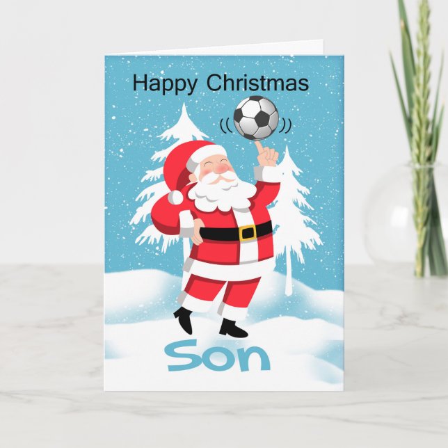 Son Soccer / Football Christmas Greeting With Snow Holiday Card (Front)