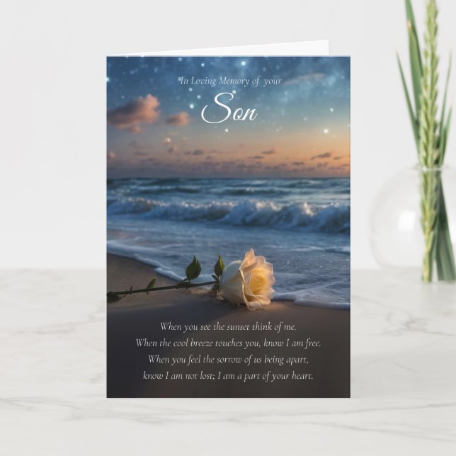 Son Sympathy Memorial Rose Beach Beautiful Card (Front)