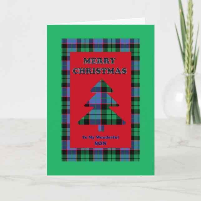 Son, Tartan Christmas Tree Holiday Card (Front)