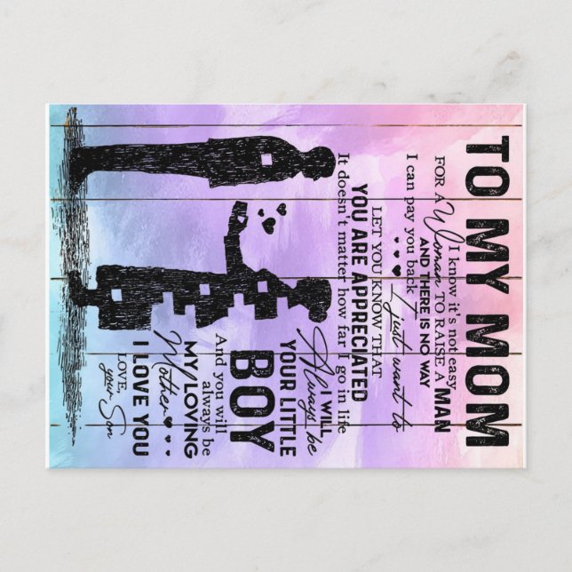 Son To My Mum Letter, Mother Birthday Gift Announcement Postcard (Front)