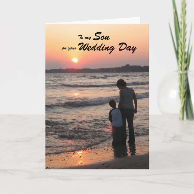 Son Wedding Day Card Sunset On Beach (Front)
