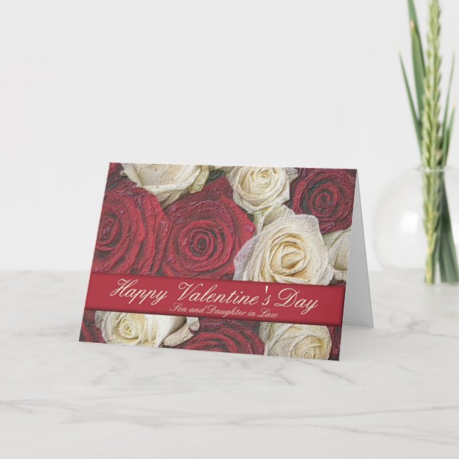Son & Wife  Happy Valentine's Day Roses Holiday Card (Front)