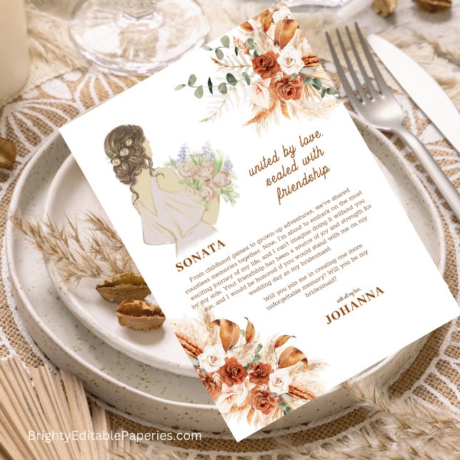 Sonata Bridesmaid Terracotta Chic Soft Boho Fall Invitation (Fall in Love with our Sonata Bridesmaid Terracotta Chic Soft Boho Invitations!)