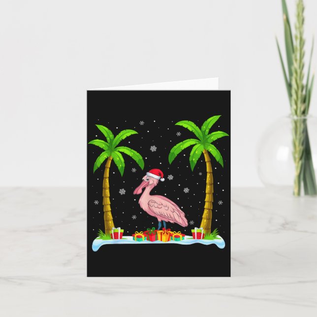 Sonbill Santa Hat Palm Tree Beach Xmas Pajama  Card (Front)