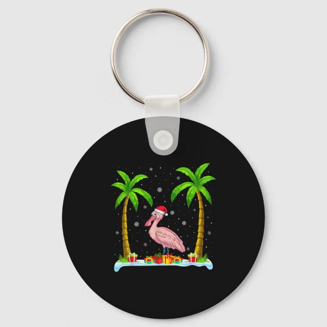 Sonbill Santa Hat Palm Tree Beach Xmas Pajama  Key Ring (Front)