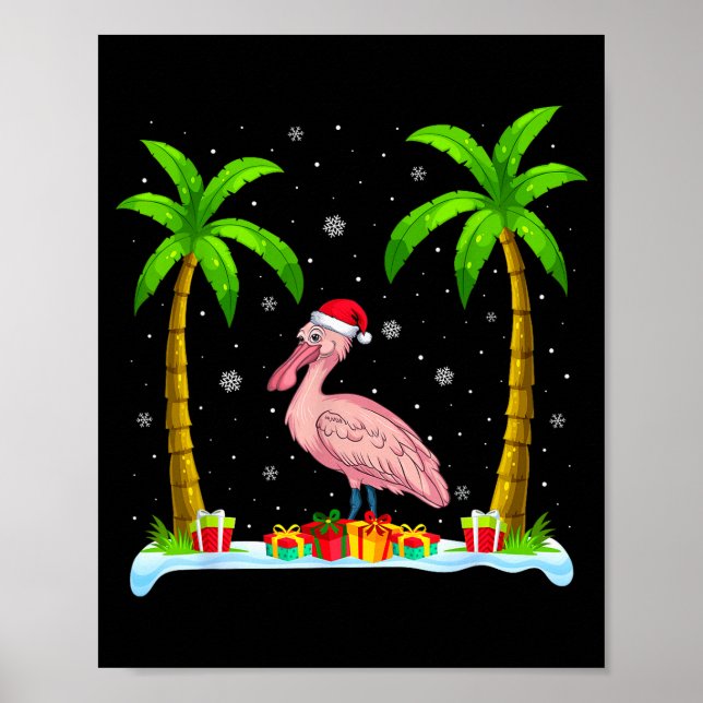Sonbill Santa Hat Palm Tree Beach Xmas Pajama  Poster (Front)