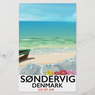 Sondervig Denmark beach travel poster Stationery