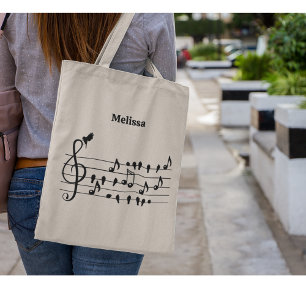 Song bird acting as musical notes, customisable tote bag