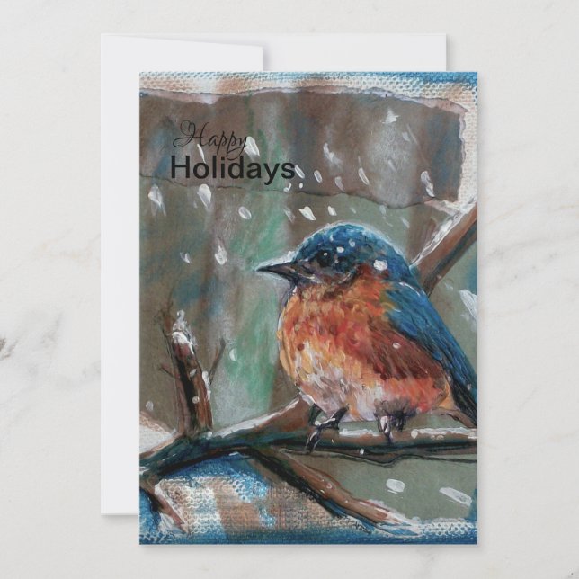 Song Bird Adorable Little Winter Blue Bird Holiday Card (Front)