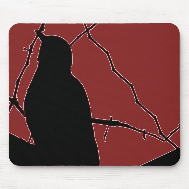 Song Bird Black Silhouette on Maroon Mouse Mat (Front)